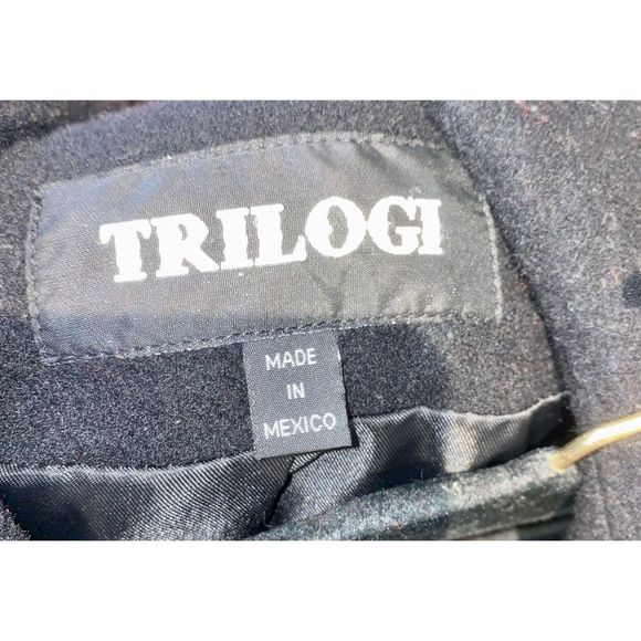 Trilogi Black Wool Blend Womens Belted Mid Length Coat Jacket Button Closure 10 - Picture 9 of 9